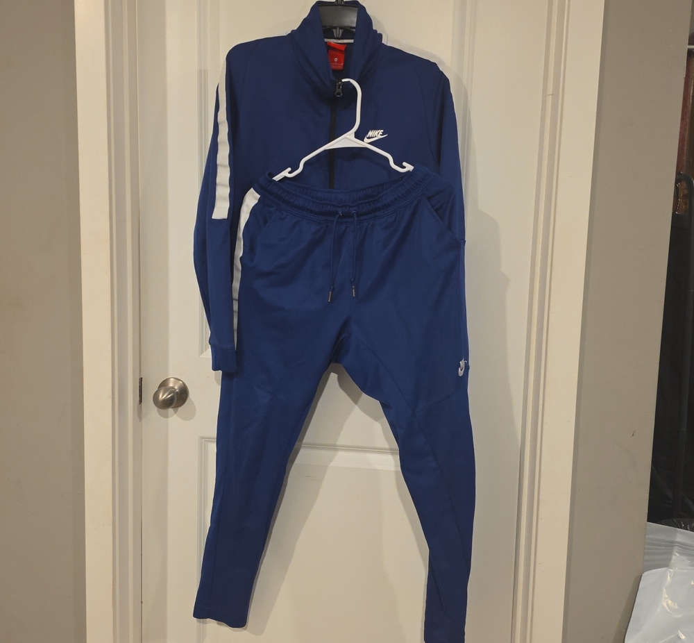 Nike Women's Royal Blue Track Jacket and Joggers Set with White Stripes